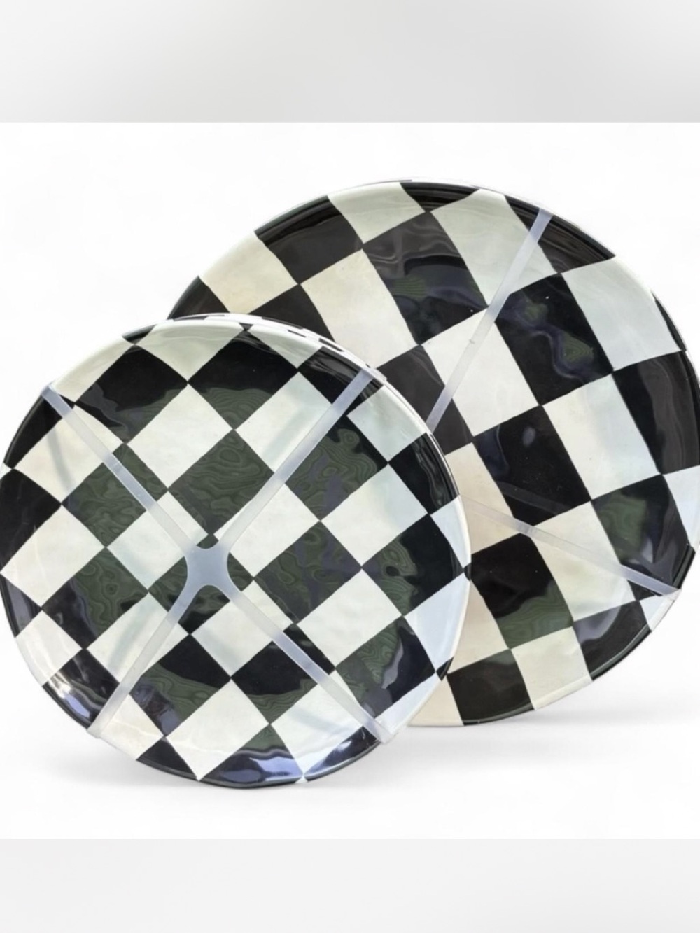 Bella Lux 8Pc Black White Checkered Melamine Dinnerware Set Salad Dinner Plates